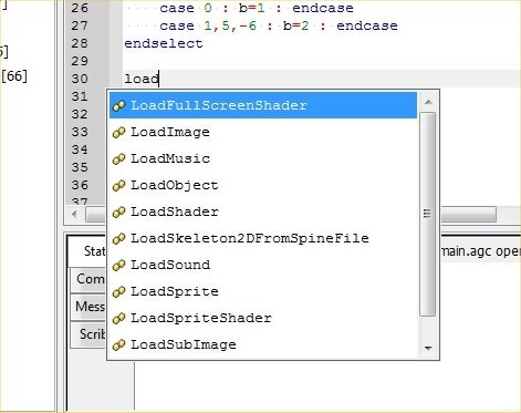 As you type the IDE will present a list of commands